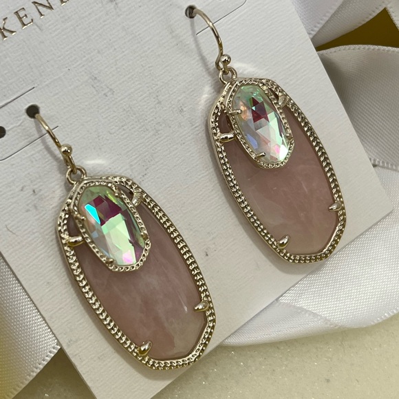 NWT Kendra Scott RARE & Retired Emmy Earrings Rose Quartz, Dichroic Yellow Gold - Picture 11 of 17
